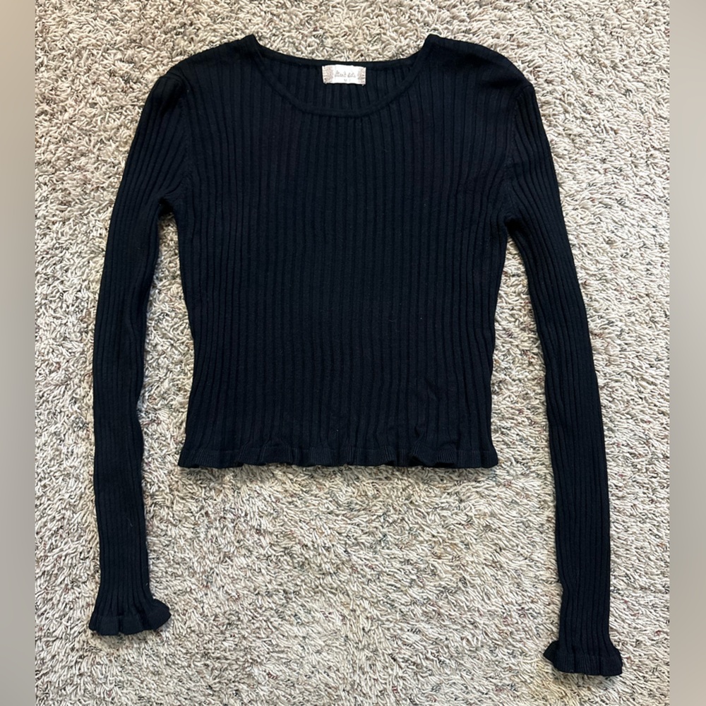Altar’d State Black Ribbed Crew Neck Long Sleeve Crop Top Size Medium